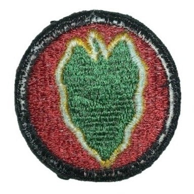 US Army 24th Infantry Division Patch - Green leaf looking area outlined in yellow on red patch with black border