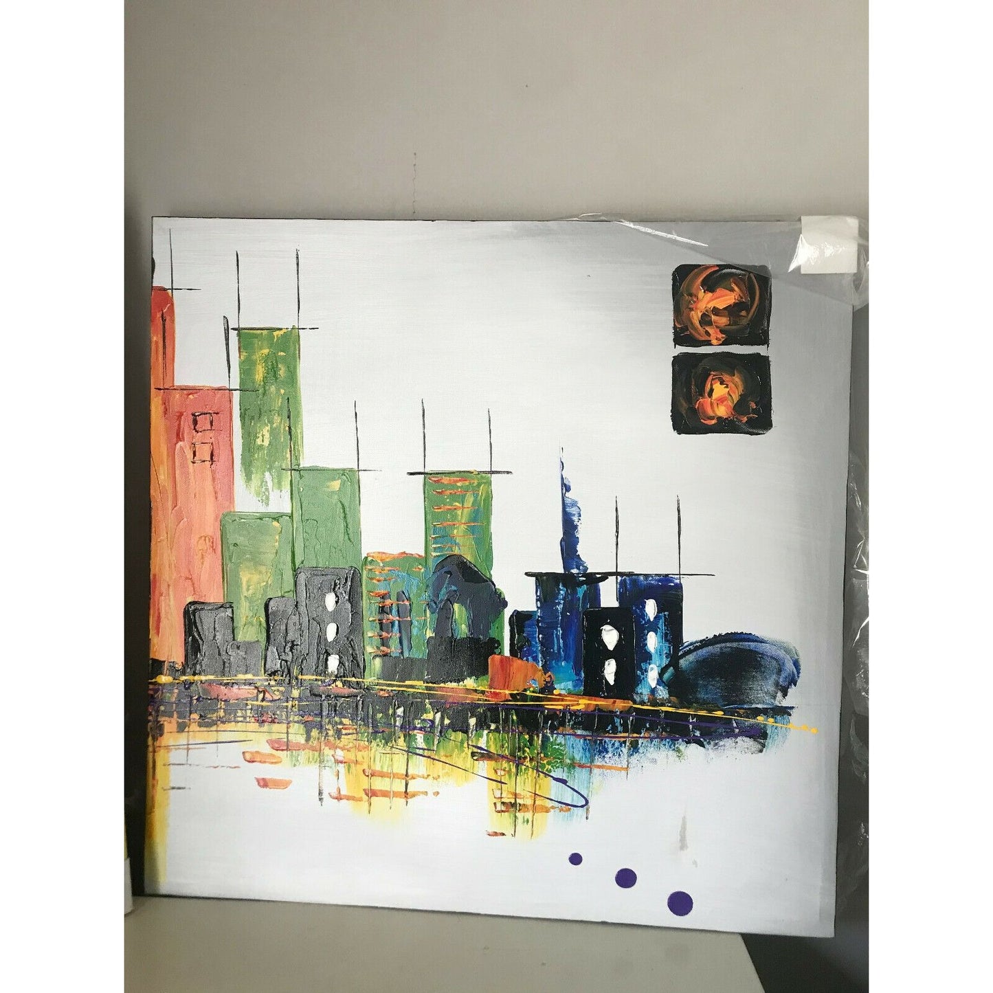 CITYSCAPE Vivid Colors 2 Canvas Set OIL PAINTING Abstract Skyline