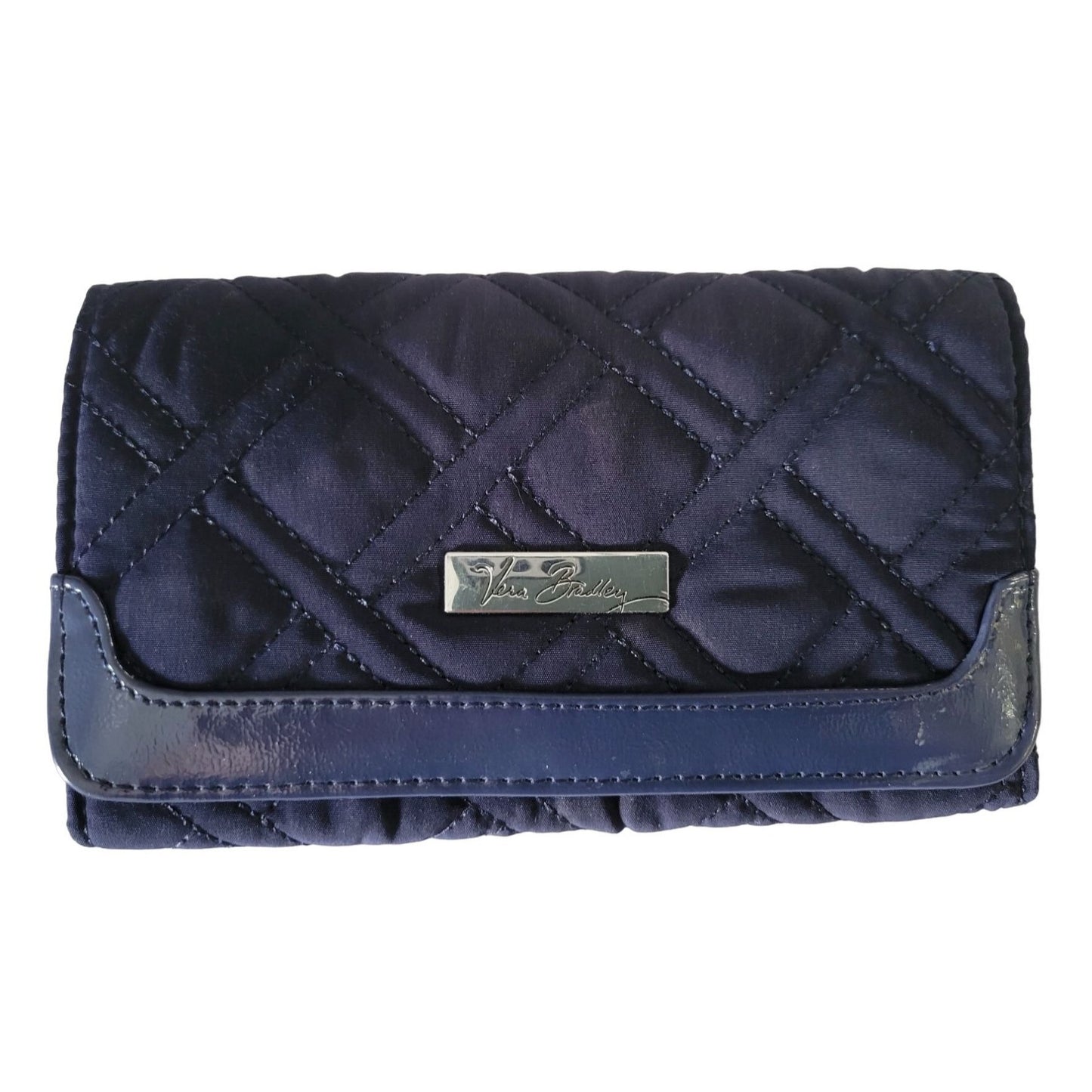 Vera Bradley Retired Navy Blue Trifold Billfold Style Wallet (snap closure) Coin Area, Credit Card Holder +