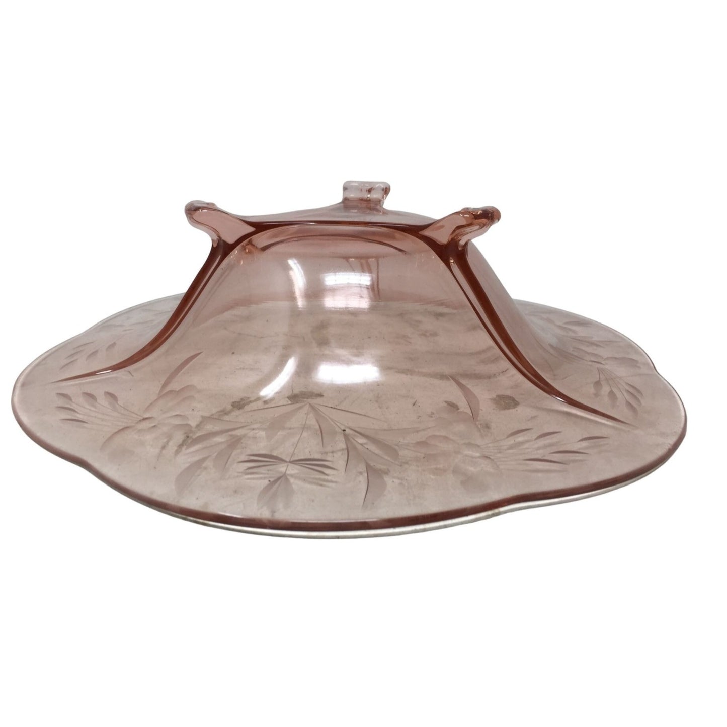 Beautiful Rose Carnival Glass Dish with Very Wide Scalloped Edge Rim -  Embossed with wheat / foliage