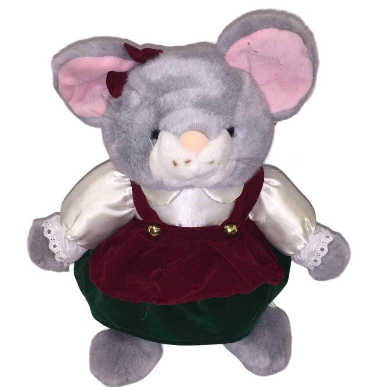 Merry Mouse - Mrs. Christmas Mouse by Gibson Greetings - Silk Shirt Red and Green Dress - Holiday Plush Decor