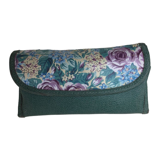 Teal and Purple Floral Print and Textured Solid Sunglasses or Glasses Case