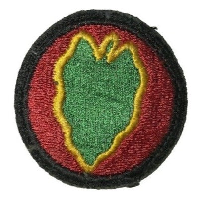 US Army 24th Infantry Division Patch - Green leaf looking area outlined in yellow on red patch with black border