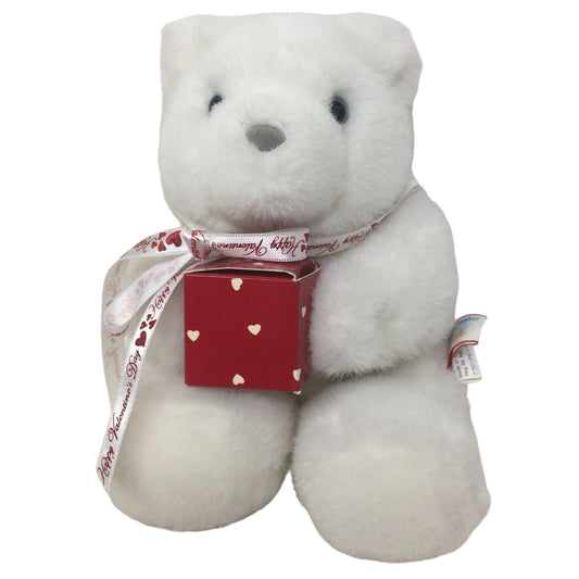 Vintage Hallmark BEARER of GIFTS White Bear Plush holding small Cardboard Gift box