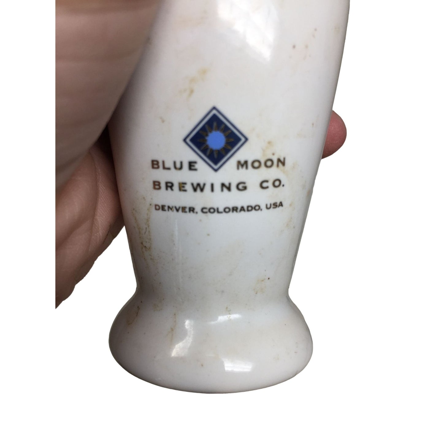 Blue Moon PUMPkin Ale Beer Tap Handle - White eramic with Triangular Head - Man Cave - Barware