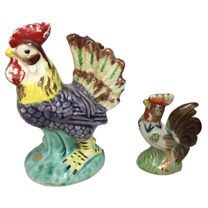 Vintage pair of Mismatched Rooster Salt / Pepper Shakers - Made in Japan