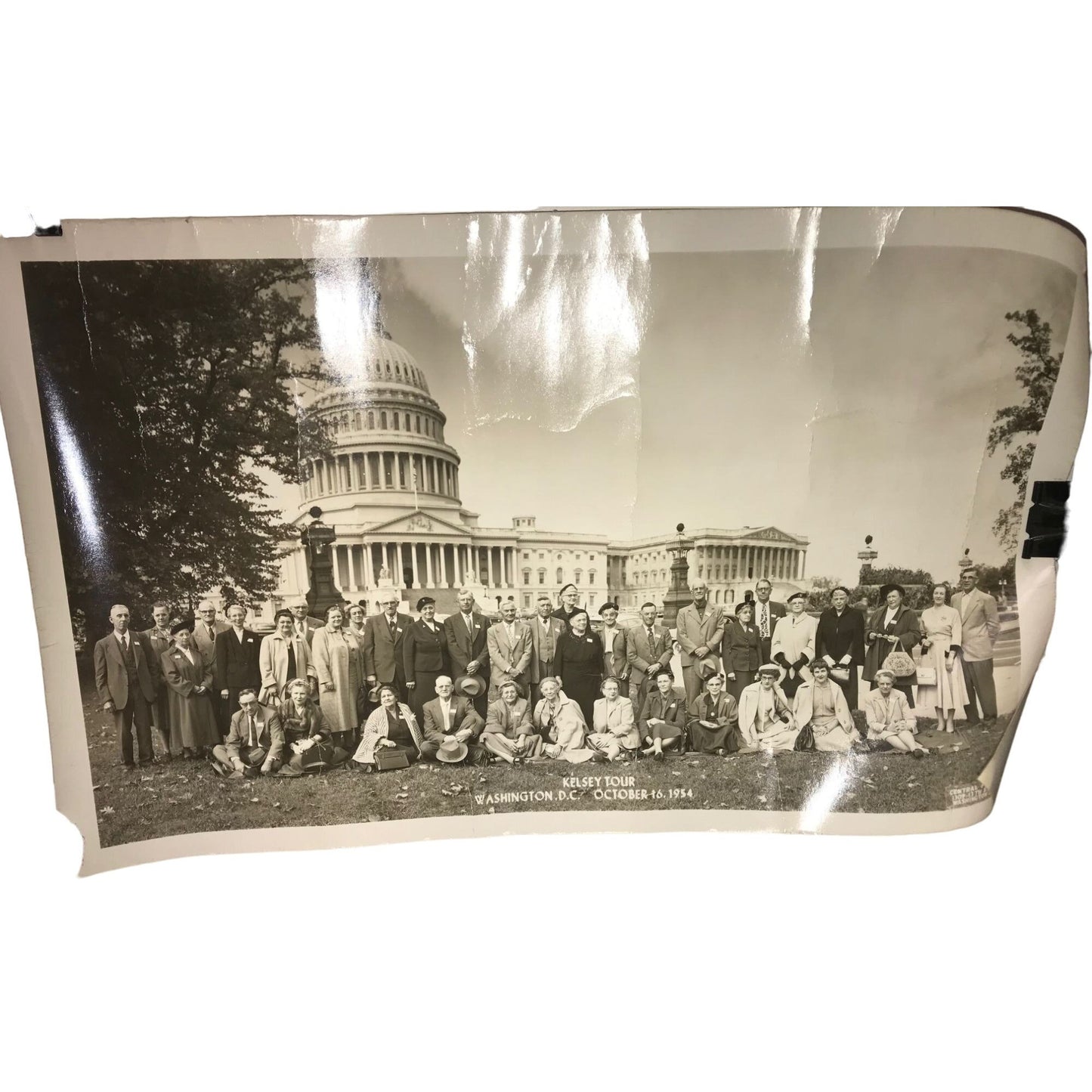 "Kelsey Family Tour" Washington DC 1954 - Black and White Photograph of Family at Capital Building -