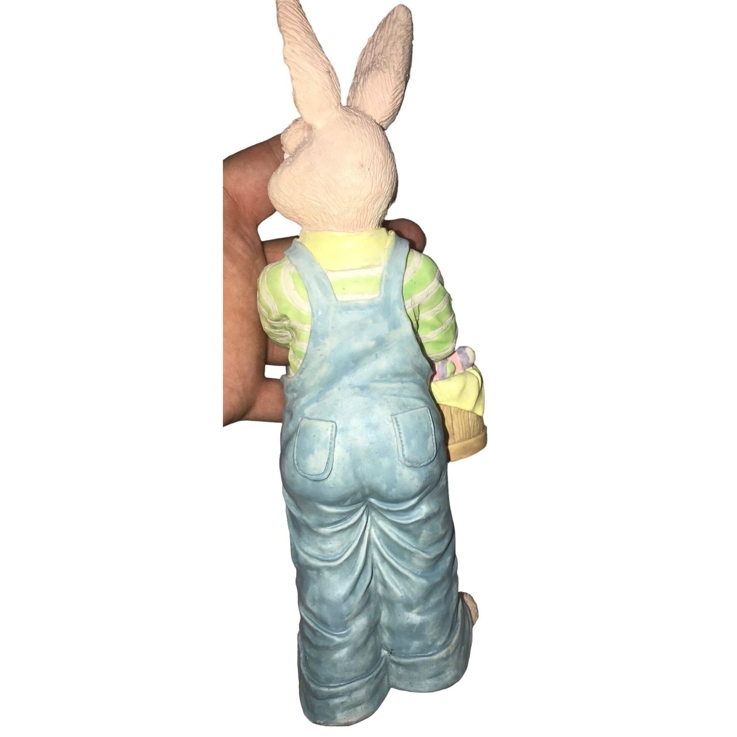 Easter decor - Brown Rabbit Holding Bucket of Easter Eggs (Wearing overalls) - Holiday Decor