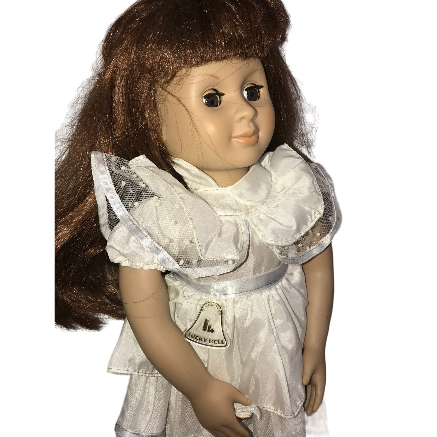 Battat MY GENERATION Doll - Long Dark Hair, Brown Eyes - White Lacy Dress & Dress Shoes