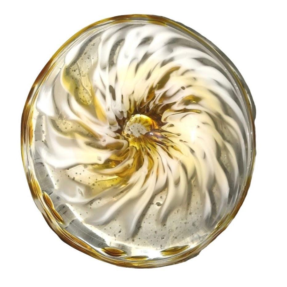 MARTY CHRISTY glass art INSCRIBED 'Sunflowers' - beautiful swirl dish 7" diameter - signed Marty Christy and etched inscription personal not