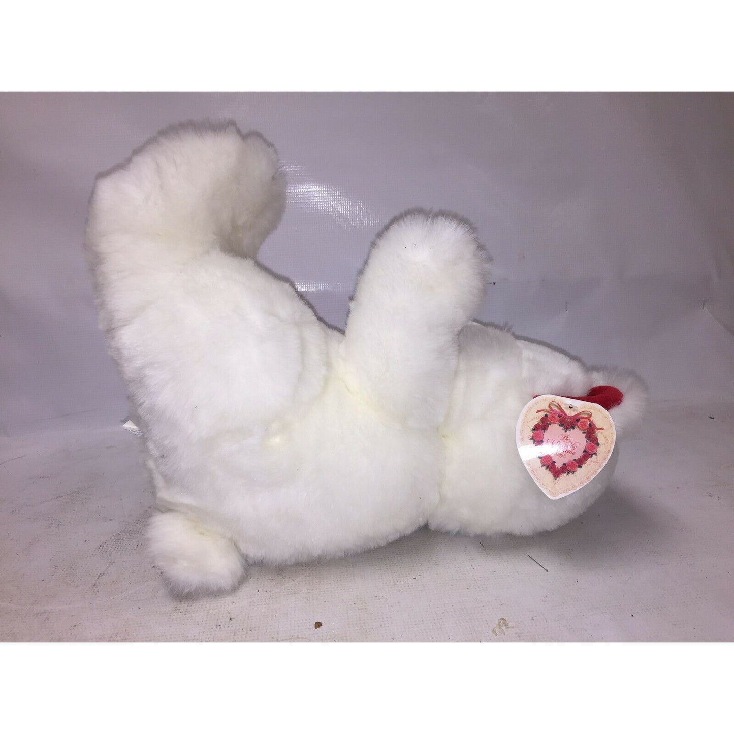 Fluffy White Stuffed VALENTINE'S DAY BEAR Plush RED Bow 16" Tall