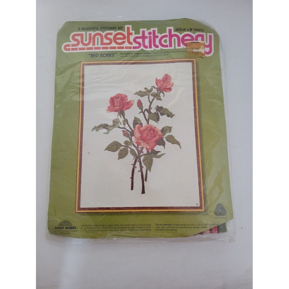 Sunset Stitchery - Embroidery Kit 'RED ROSES' - unopened - needle -sewing - hobby - craft