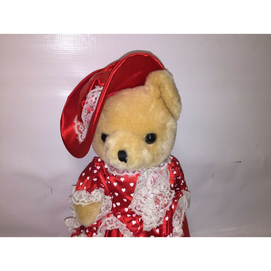 Jointed TEDDY BEAR in Red Satin Gown and Hat (Valentines or Xmas)