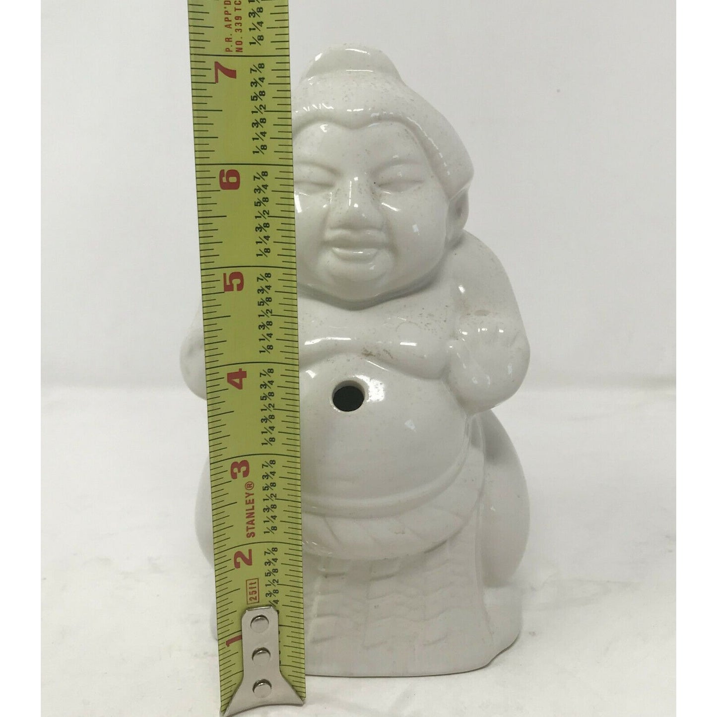 Ceramic BUDDHA Tiki Hands Out White w Hole for Straw or Incense