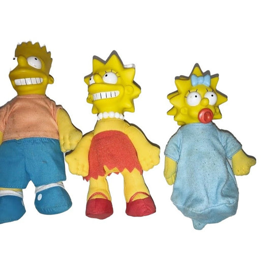 Vintage SIMPSONS family Dolls - Homer, Bart, Lisa and Maggie - TV Show Memorabilia, Matt Groening Collectible - some dirt on backs of clothi