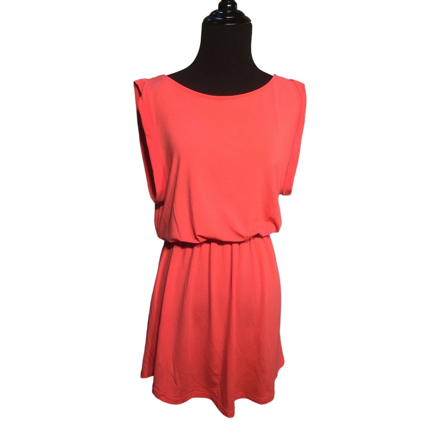 Pretty Coral Dress with Low Scoop Back and cinched waist - Size 8