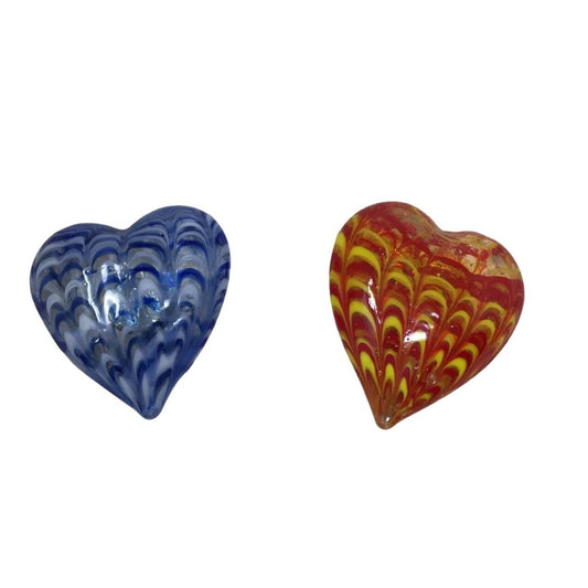 Pair of Art Glass Magnets - Red and Blue Heart Glass Magnets