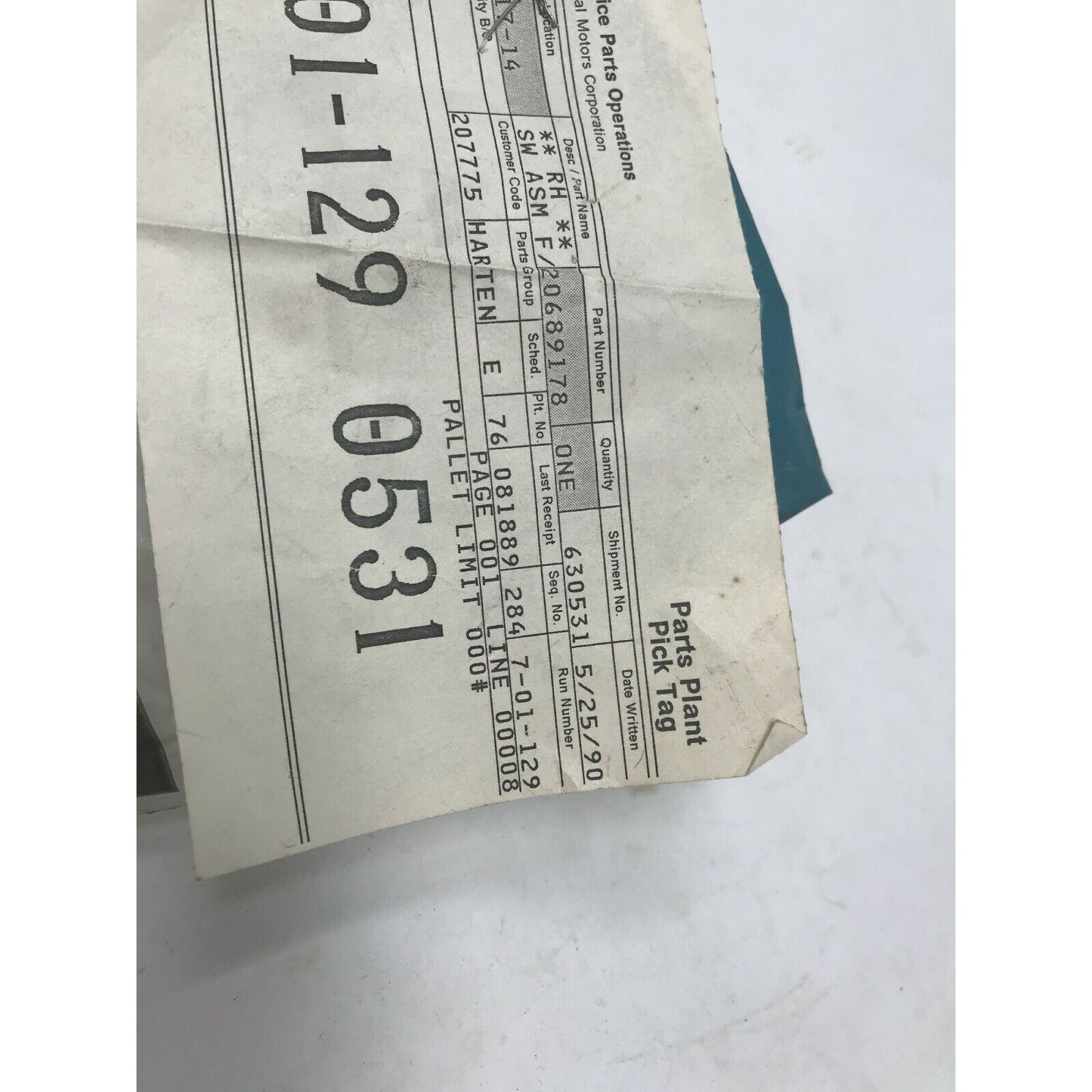 Genuine GM Part No 2068917 SW ASM (RH) F/D Elec Lk*Black -  NOS