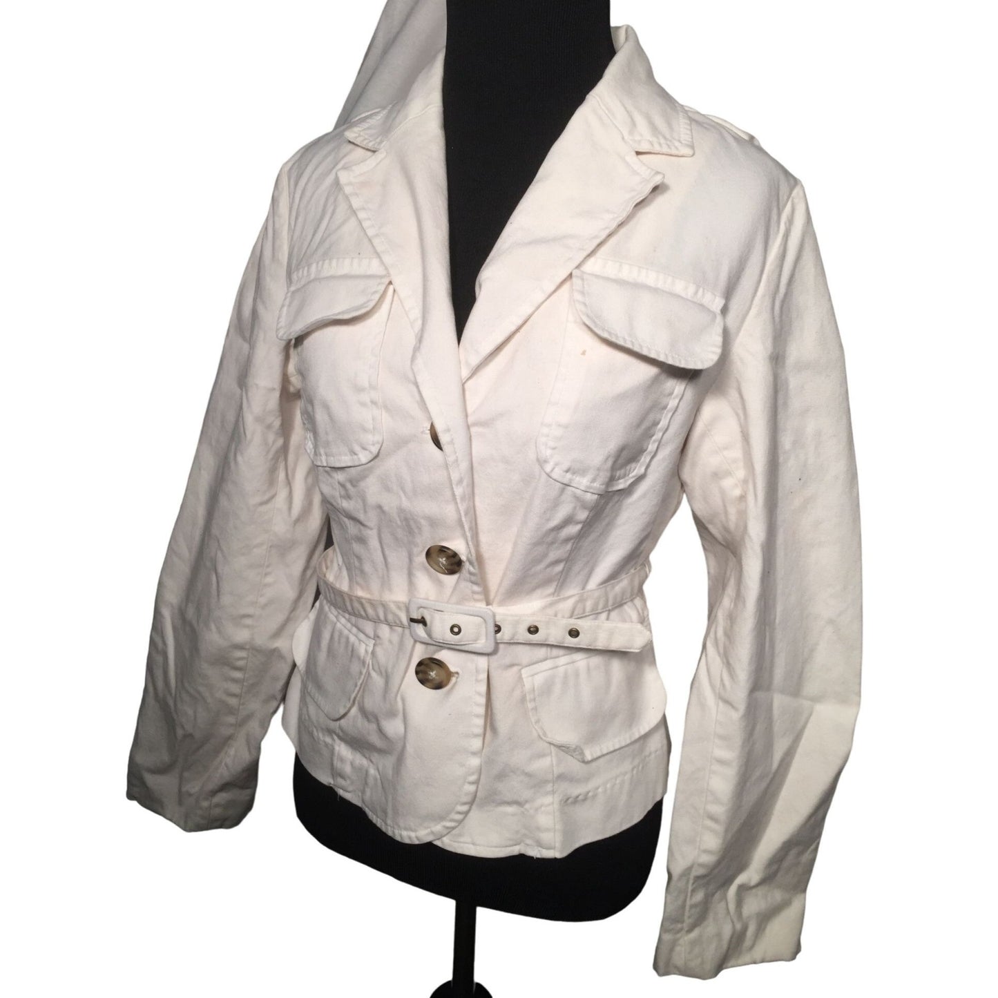 Mossimo White Blazer with Buttons and belt - Hint of Military Style Size Small