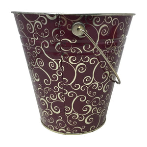 Metal Brown Silver Flourish Swirl Decorative Bucket - 7" Tall, 7" wide @ top