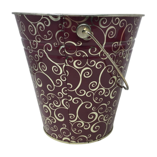 Metal Brown Silver Flourish Swirl Decorative Bucket - 7" Tall, 7" wide @ top