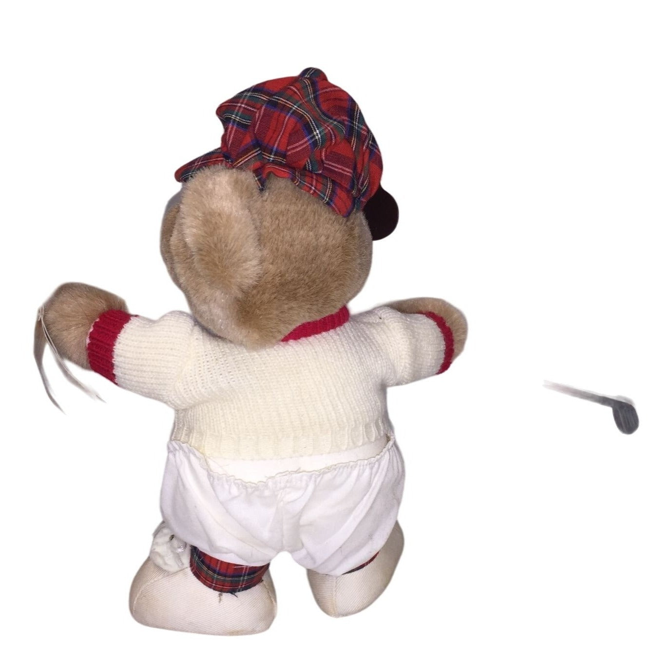 The Heritage Collection Golfing Bear Plush - Red Plaid Hat - white sweater with red trim