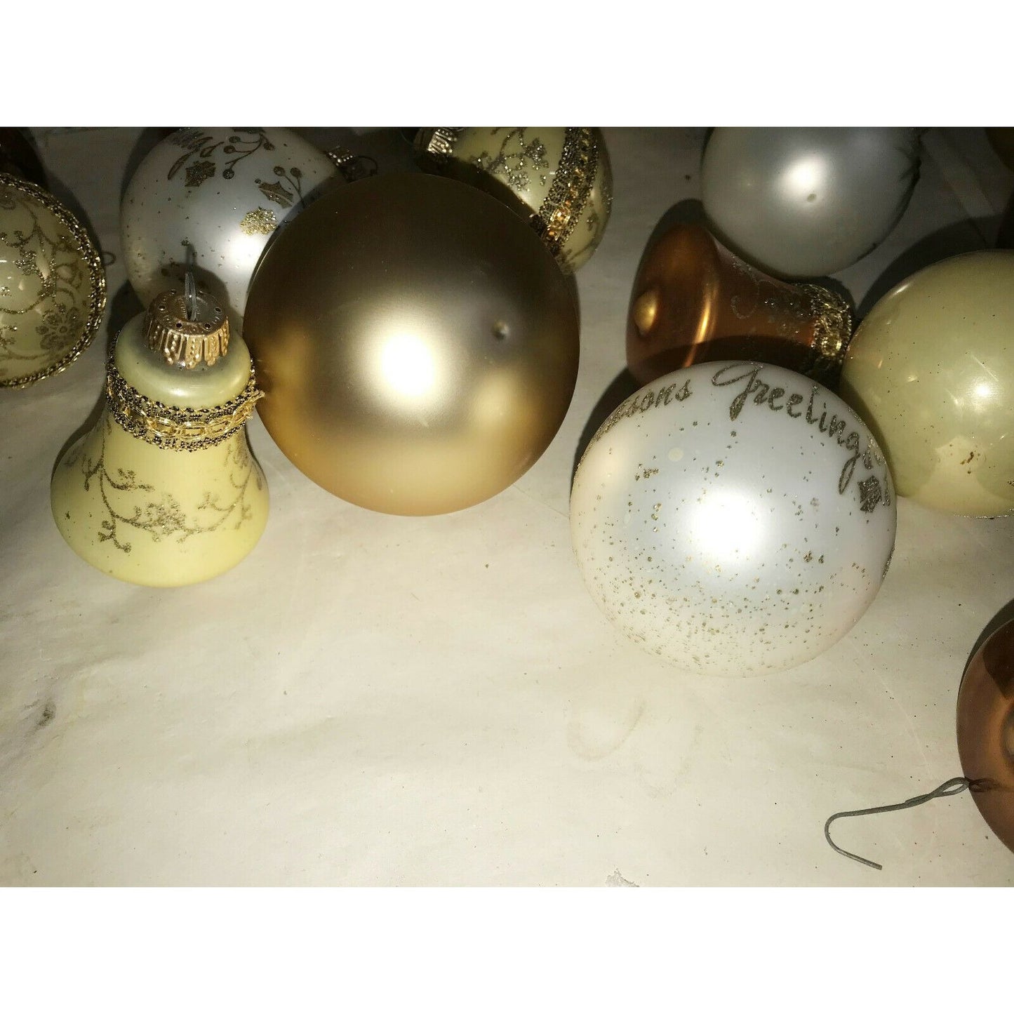 White & Gold CHRISTMAS ORNAMENTS Bell HANDPAINTED Holiday Decor