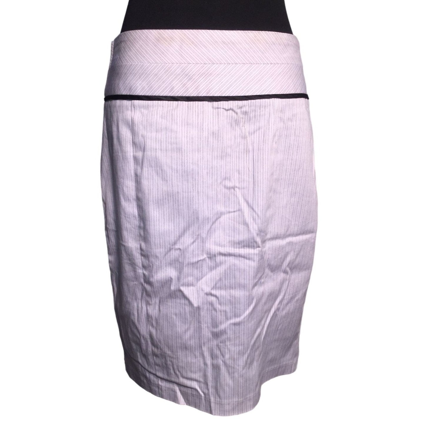 Takara White Pinstripe Skirt with back Ruffle - Approx. 20" from Waist to Hem