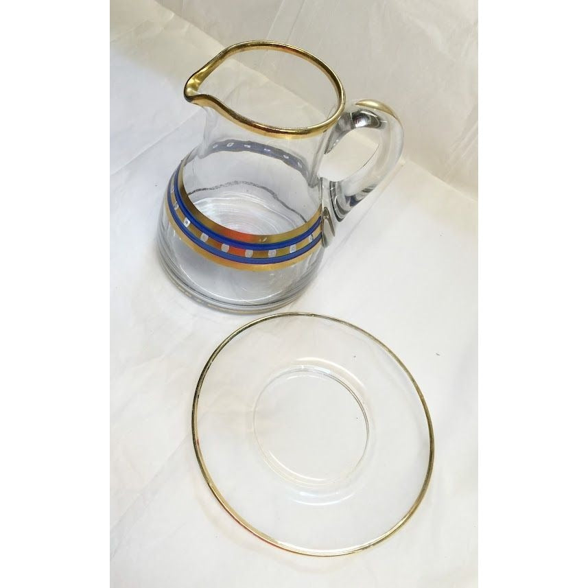 Blue and Gold pitcher and saucer - unique retro design