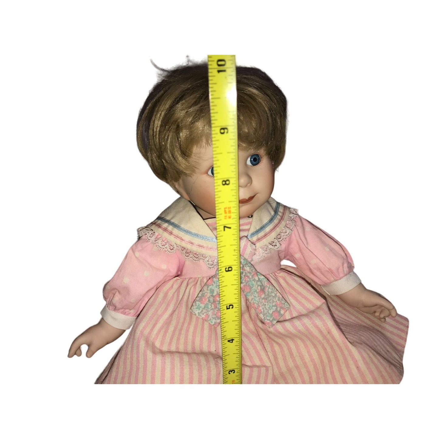 Jennifer Schmidt MEG 'Precious Pairs' Porcelain doll 1991 - Pink Stripe Dress Big Blue Eyes