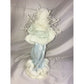 Porcelain Christmas Angel on Base White Fur & Blue Gem Beads Gown Unbranded  A+ Stuff Dolls