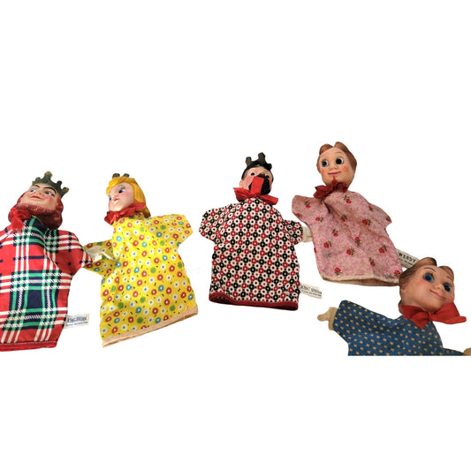 Set of 5 Vintage WAlt Disney Hand Puppets - Wendy, King Brian, Princess Aurora King Stefan 1960s