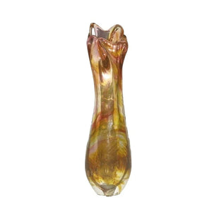 MARTY CHRISTY 2003 Beautiful ART GLASS Bud Vase - Orange and crimson swirl white and Clear Signed and INSCRIBED 'Merry Christmas, Sally' - L