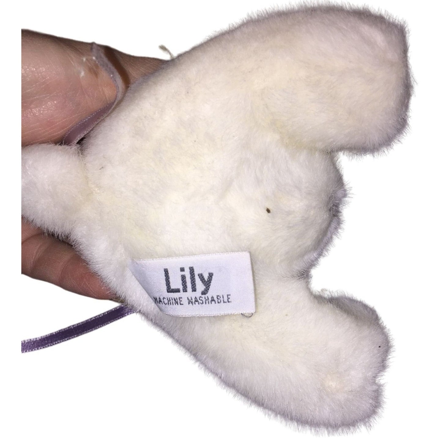 LILY - Plush White Rabbit with Straw Hat, Purple Bow and Pink Above Eyes -  Easter Bunny