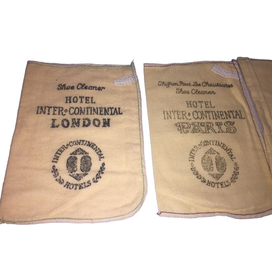 Set of (4) vintage International Hotel Shoe Shine Cloths / Mitts - Hard to Find Collectible Travel Souvenir Memorabilia