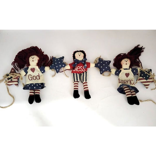 Vintage Raggedy Ann and Raggedy Andy 'God Bless America' Hanging decor - Patriotic home Decor - country style