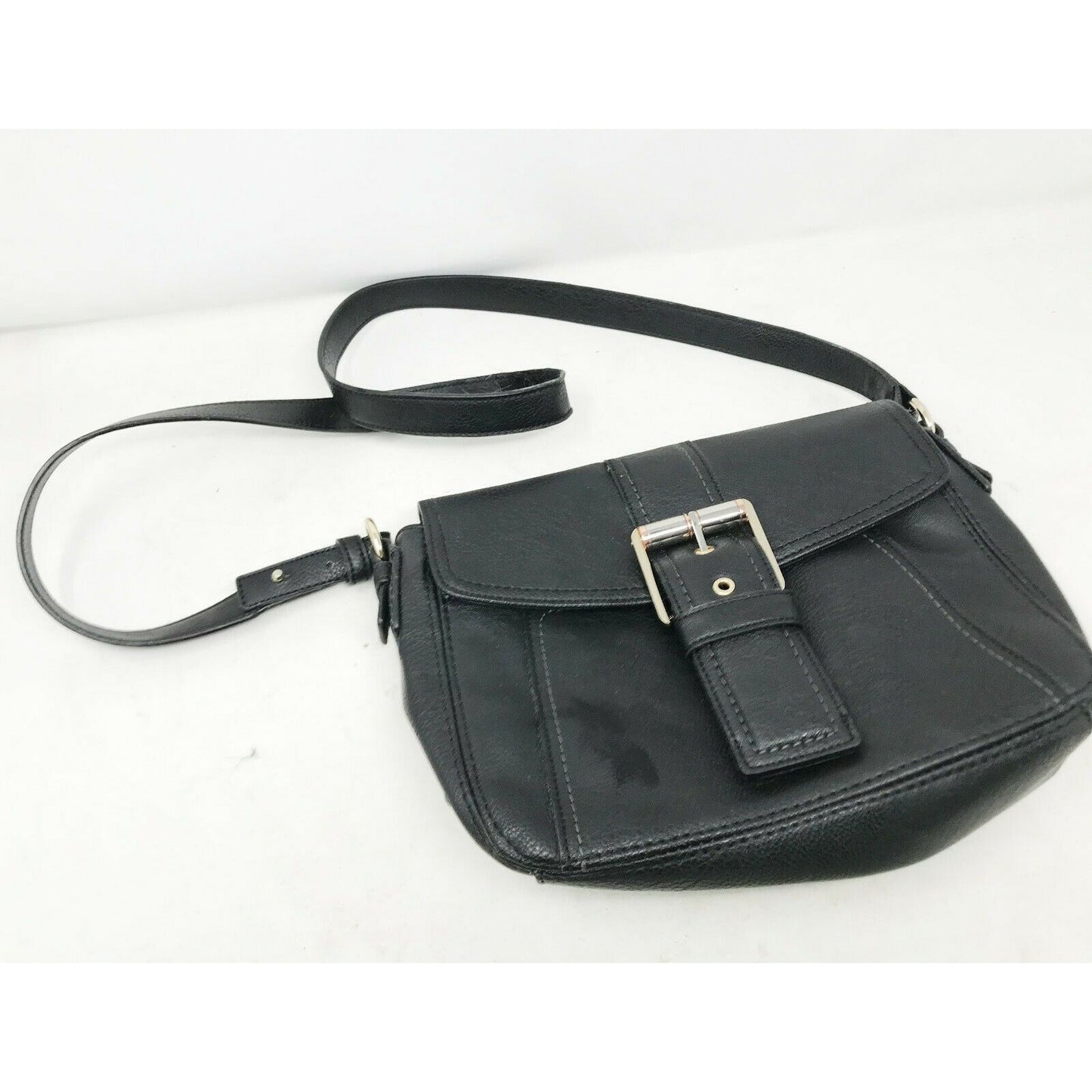 LIZ CLAIBORNE Black Faux Leather Bag / Handbag Purse With BUCKLE