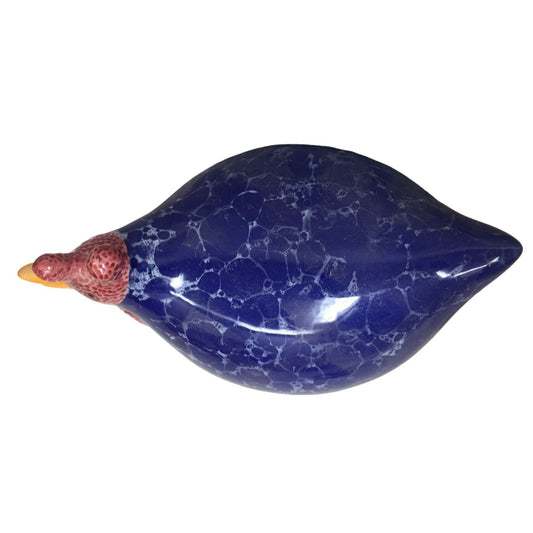 Bold and Fun Chubby Blue Chicken Decor Ceramic with Marble Look on Body and Textured red head - Great Look!