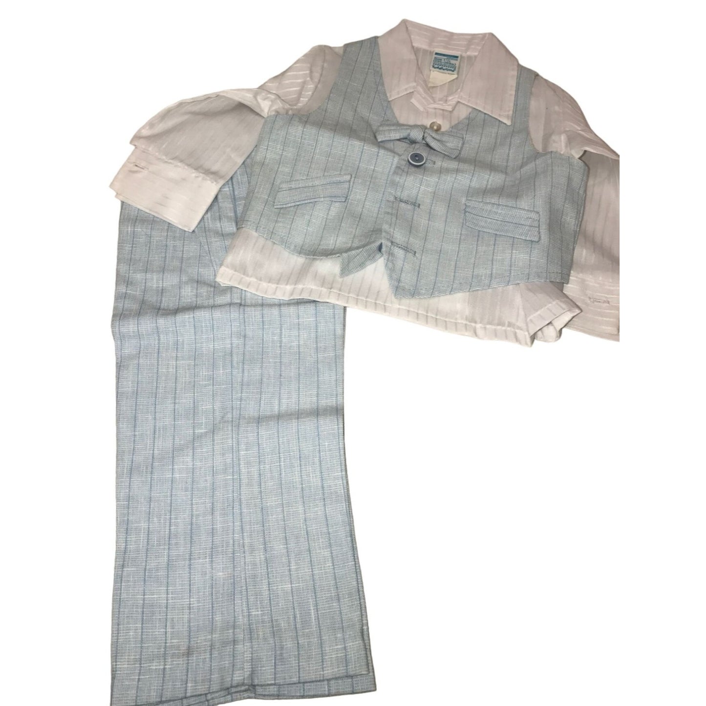 Vintage Infant 3 piece Suit - Blue Pinstripe - ToddleTime Baby Boy Suit Vest and Pants Suit Outfit SIze 1.5 (up to 26 lbs)