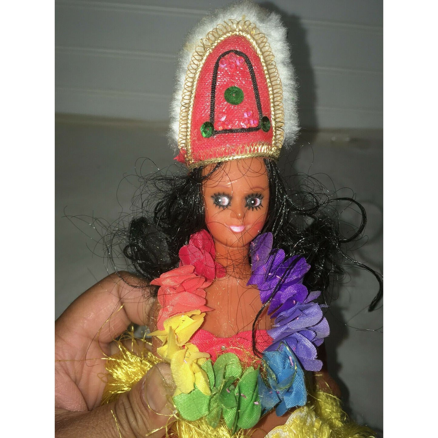 Vintage Hawaiian Hula Dancer Doll Authentic Clothing Lei Dancing