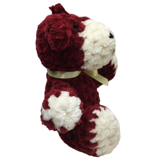 Super Soft Deep Red and White Bear Plush with Yellow Ribbon Collar -