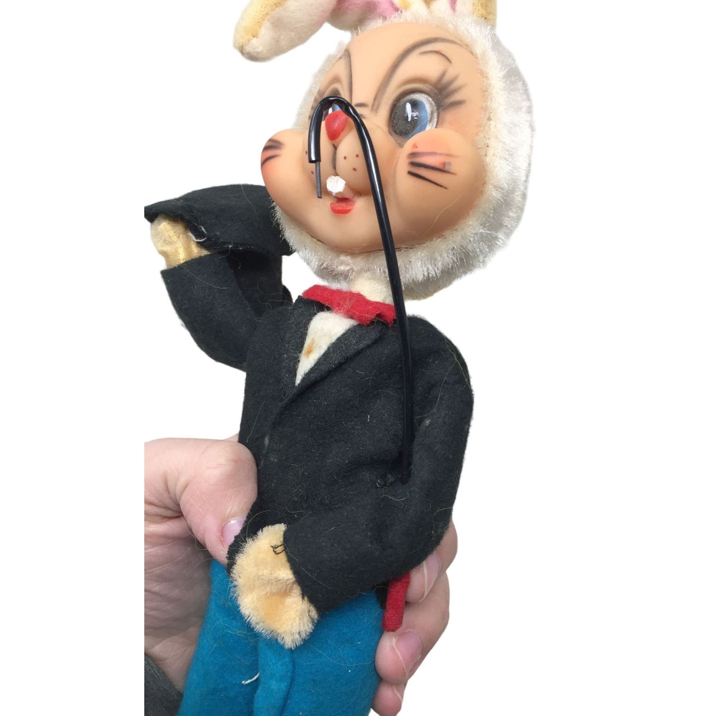 Unique Mid-Century Magician Rabbit with Top Hat, Jacket, Bow Tie & Cane - Creepy looking Rabbit Collectible