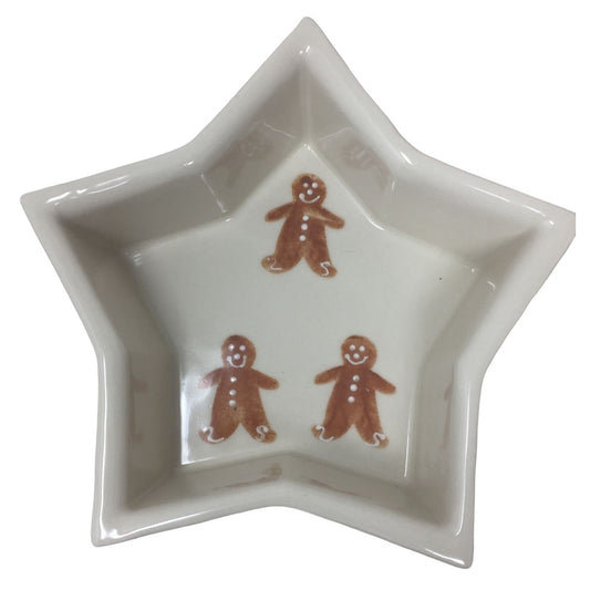 Cute Festive Star-Shaped Holiday Baking Dish - GIngerbread men on Inside - Holly and Berries on outside -