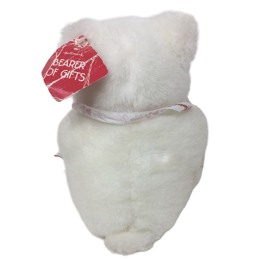 Vintage Hallmark BEARER of GIFTS White Bear Plush holding small Cardboard Gift box