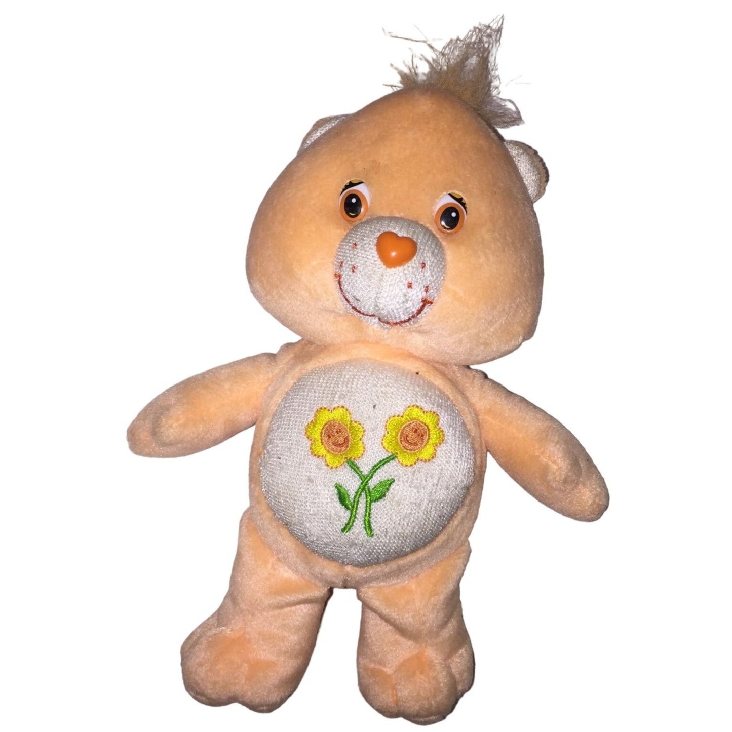 Care Bears Friendship Bear Plush - Orange Bear with 2 Yellow Flowers on Belly - Sweet Smile - Vintage Toy