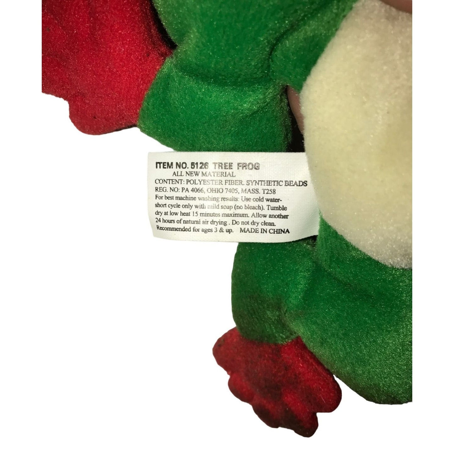 Special Effect 24K GreenTree Frog w Red Feet  Beanie Plush - Approx. 6" Long - Purple around Eyes - Vintage Collectible Plush