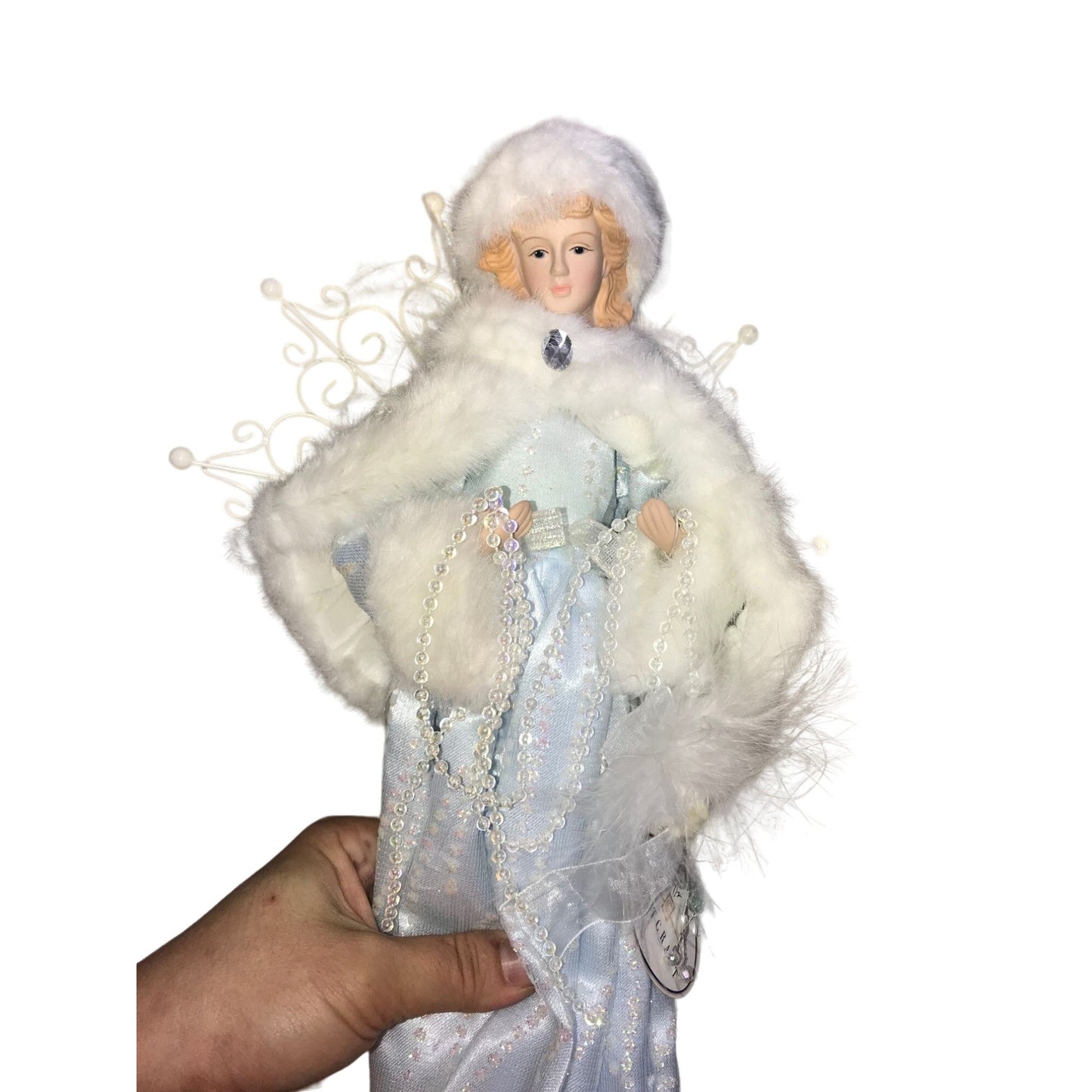 Beautiful Holiday Woman / Angel Decor - Blue and white Ice Angel Christmas Decor Faux Fur Edging