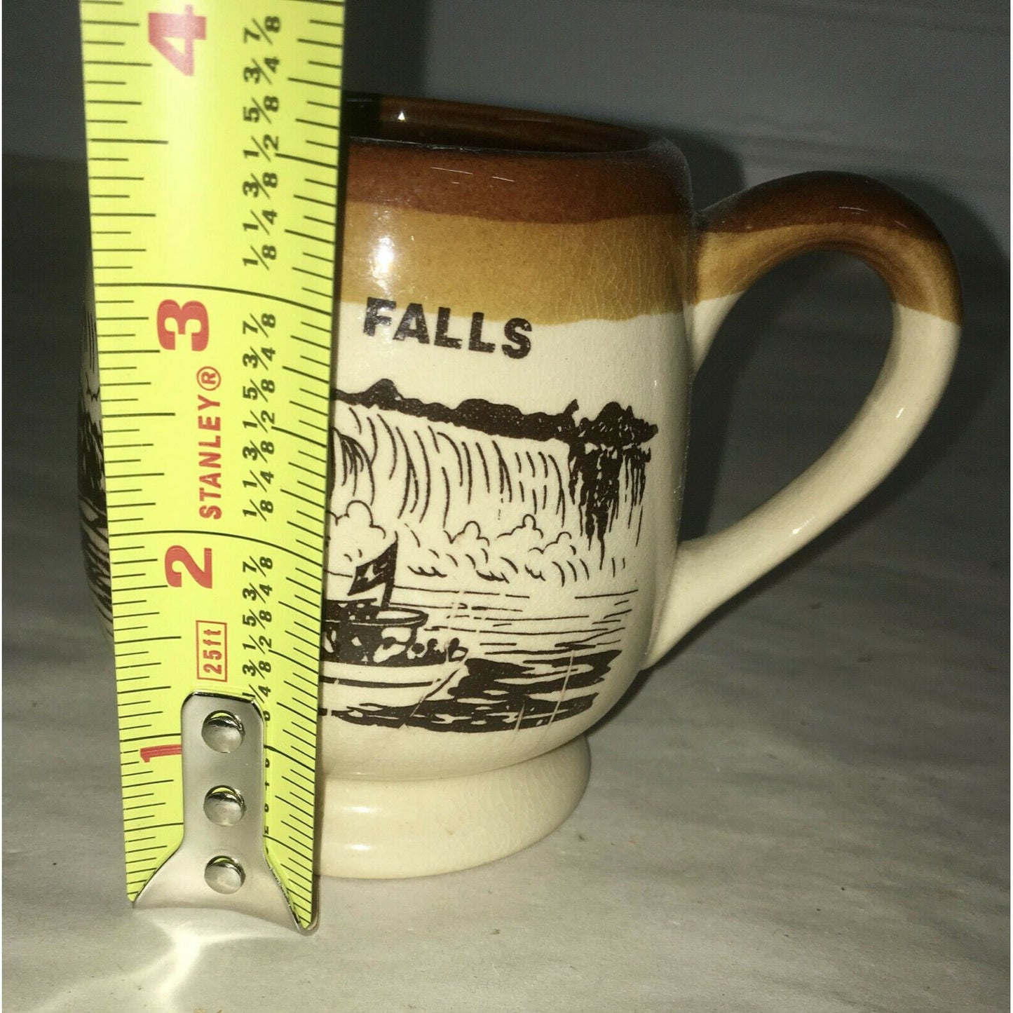 Niagara Falls Mug, Two-Tone Stoneware - Falls w Boat Art Souvenir