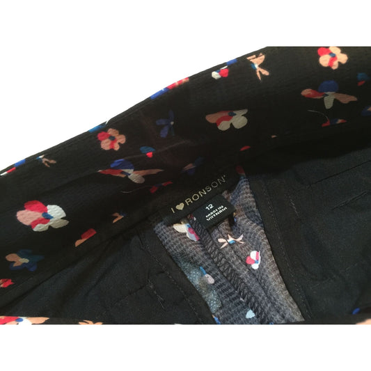 Vintage I (Heart) Ronson Black pants with Colorful flowers - Size 12