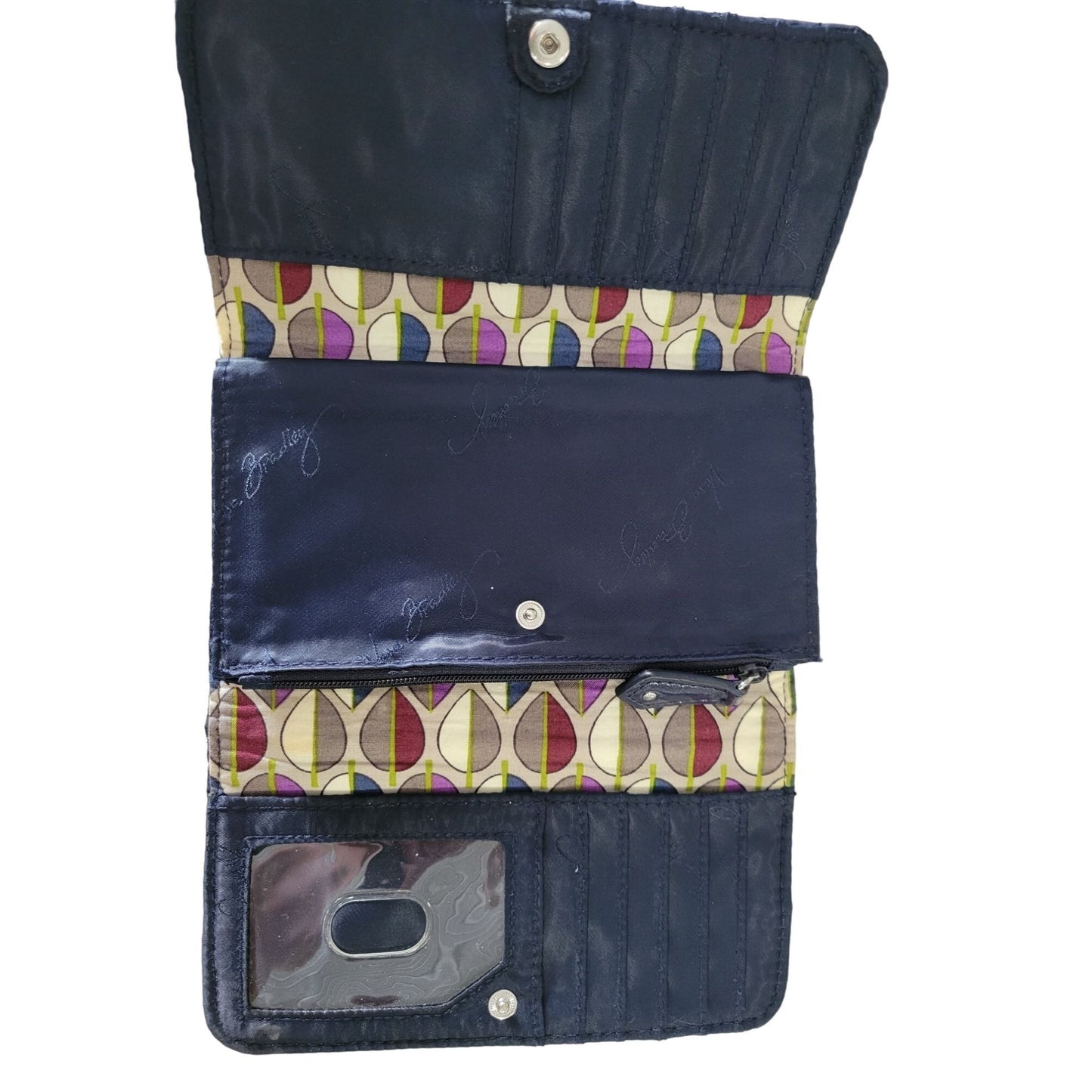 Vera Bradley Retired Navy Blue Trifold Billfold Style Wallet (snap closure) Coin Area, Credit Card Holder +